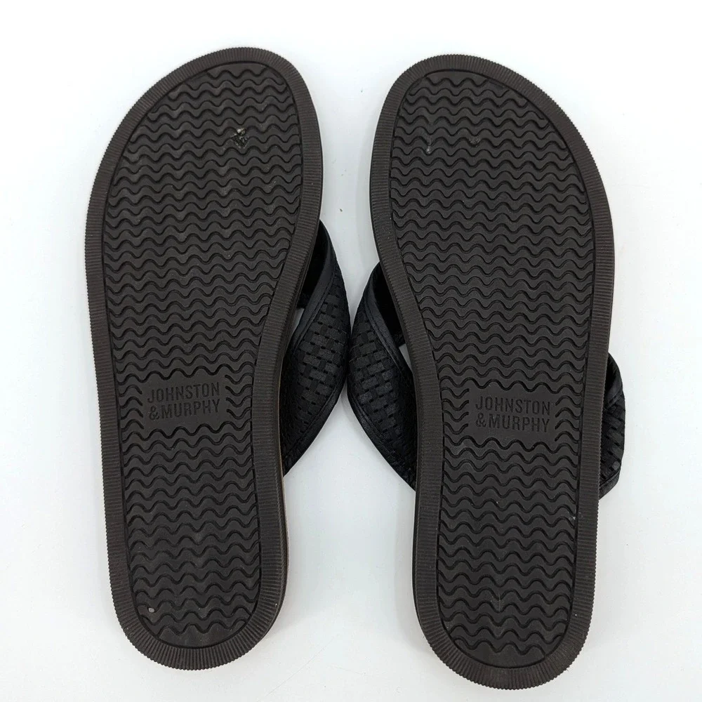 NWOT Johnston & Murphy Woven Leather Flip Flop Sandals Black Tan Mens 11M - Picture 4 of 5